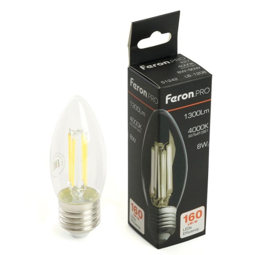 Лампа светодиодная LED 8вт Е27 белый свеча FILAMENT Feron.PRO | код 51242 | Feron