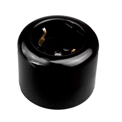 Розетка двухполюсная с ЗК R пластик черн. | код R1-101-23 | Bironi