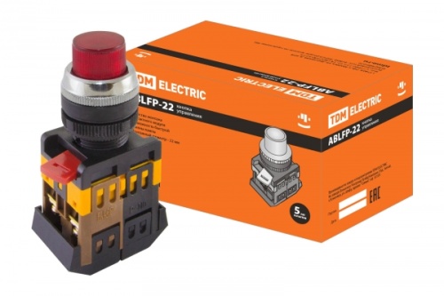 Кнопка ABLFP-22 красный d22мм неон/230В 1з+1р TDM | код SQ0704-0005 | TDM