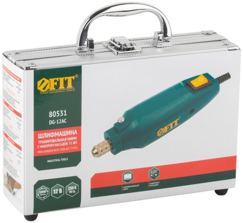Машина гравировальная мини 12В 12000об/мин 3.2мм адаптер набор насадок FIT 80531 фото 5