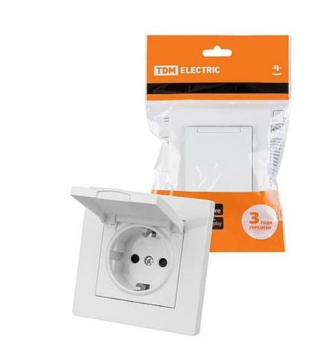 Розетка 2П+З 16А 250В IP44 с крышкой белая Сенеж TDM | код SQ1816-0038 | TDM
