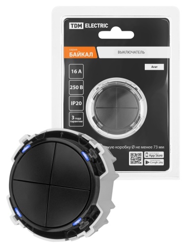 Выключатель 4-кл. 16А 250В кнопочный механизм агат, Байкал TDM | код SQ1819-0228 | TDM