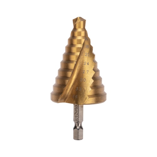 Сверло по металлу ступенчатое ТИТАН 9,0-36,0 мм 110 mm 65 HRC Р6М5 TiN Kranz | код KR-12-6614| KRANZ Сверло по металлу ступенчатое ТИТАН 9,0-36,0 мм 110 mm 65 HRC Р6М5 TiN Kranz | код KR-12-6614| KRANZ