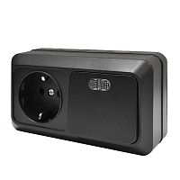 Блок UNIVersal серия Олимп, о/у, выключатель одноклавишный с подсветкой 10А + розетка с/з 16A, 220В, горизонтальный черный | код 7946808 | Universal