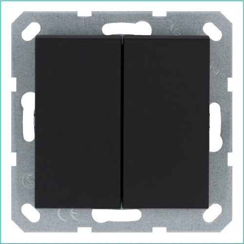 Выключатель двухклавишный проходной 10A 250V~ с накладкой, цвет черный матовый (soft touch) | код G3022PB | Jasmart