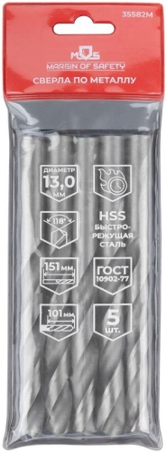 Сверла по металлу HSS, угол заточки 118град, 13,0X151 мм, (5 шт.) | код 35582М | FIT фото 3