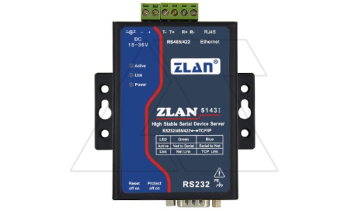 Преобразователь интерфейсов ZLAN5143I, RS-232/485/422 в Ethernet, 1xRS-485/422, 1xRS-232, с изоляцией 3кВ, Modbus Gateway, 24VDC | код ZLAN5143I | ZLAN
