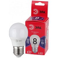 Лампа светодиодная RED LINE LED P45-8W-865-E27 R 8Вт P45 шар 6500К холод. бел. E27 | Код. Б0045359 | ЭРА