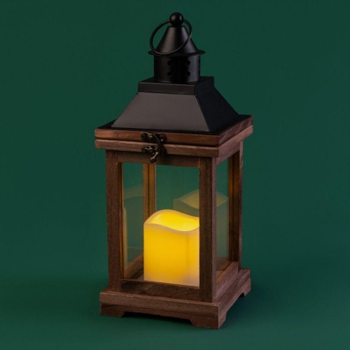 Декоративный фонарь со свечкой корпус из дерева размер 14х14х35cм цвет теплый белый | код 513-075 | Neon-Night фото 5