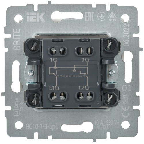 Выключатель перекрестный 1-кл. СП BRITE 10А ВС10-1-3-БрБ бел. | код. BR-V13-0-10-K01 | IEK фото 4 Выключатель перекрестный 1-кл. СП BRITE 10А ВС10-1-3-БрБ бел. | код. BR-V13-0-10-K01 | IEK фото 4