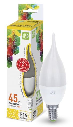 Лампа светодиодная LED-СВЕЧА НА ВЕТРУ-standard 5Вт 230В Е14 3000К 450Лм ASD | код 4690612004518 | ASD