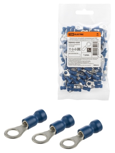 Наконечник кольцевой изолированный НКИ с легким вводом проводника 2,5-5 (100 шт.) TDM | код SQ0502-0205 | TDM Наконечник кольцевой изолированный НКИ с легким вводом проводника 2,5-5 (100 шт.) TDM | код SQ0502-0205 | TDM