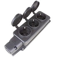 Розетка разборная влагозащищенная электрическая RUICHI РТ-001-3, на 3 розетки, 16 А, 250 В, IP54, каучук, черная | код 115561 | Ruichi