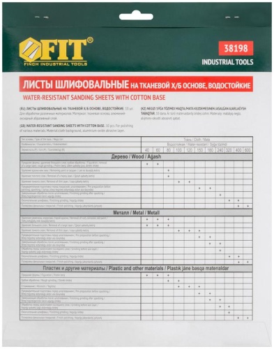 Набор листов шлифовальных водостойких на тканевой основе алюм./оксидные Профи 230х280мм Р 180 (уп.10шт) FIT 38198 фото 4