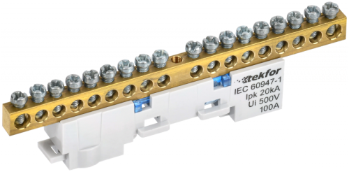 TEKFOR Шина N ноль неизолированная на универсальном держателе 6х9-18-С IEK | код TF-NN10-18-DL-K07 | IEK