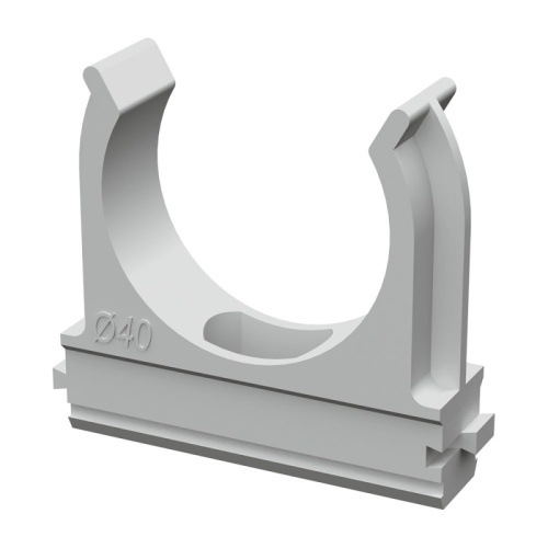 Крепёж-клипса для труб d40 мм безгалогенная (HF) атмосферостойкая серая (15шт/300шт уп/кор) Промрукав | код PR13.0348 | ПРОМРУКАВ