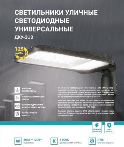 Светильник уличный линзованный светодиодный ДКУ-2UB 120Вт 230В 5000К 15000лм 125лм/Вт универсальный IP65 NEOX 4690612057439