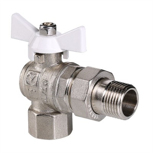 Кран шар. BASE угловой с полусгоном 1/2" вн.-нар. белая рукоятка | код. VT.228.NW.04 | VALTEC