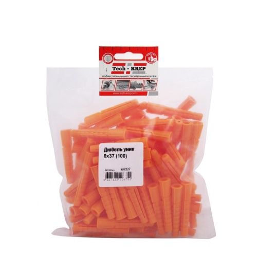 Дюбель универсальный 6х37 полипропилен (100шт) | код. 124450 | Тех-КРЕП Дюбель универсальный 6х37 полипропилен (100шт) | код. 124450 | Тех-КРЕП