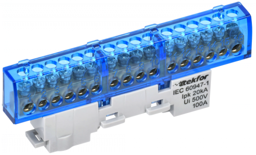 TEKFOR Шина N ноль изолированная на универсальном держателе 6х9-16-С IEK | код TF-NN10-16-KL-K07 | IEK