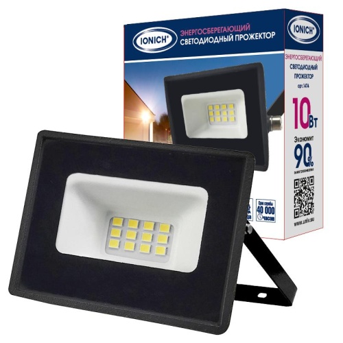 Прожектор светодиодный ДО-10w 6500К 850Лм IP65 черный IONICH | код 1474 | Universal