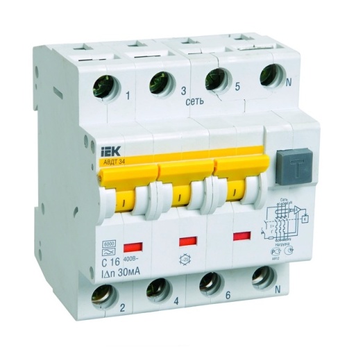 Выключатель автоматический дифференциальный АВДТ 34 3п+N 50А C 30мА тип A | код. MAD22-6-050-C-30 | IEK 