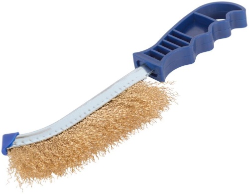 Щетка зачистная, латунированная витая проволока 0,3 мм, пластиковая ручка, 250 мм, блистер, Profi | код 82-923 | FIT