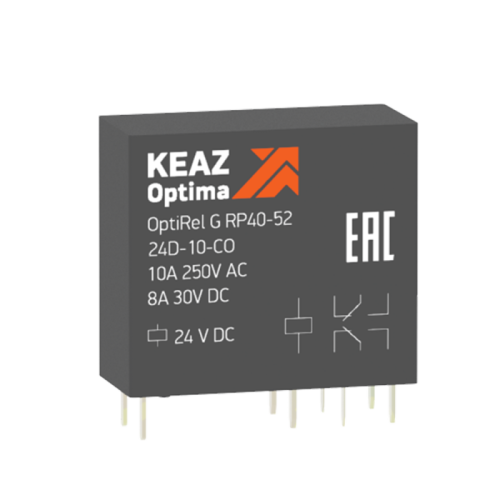 Миниатюрное промежуточное реле 8,10, 16 А OptiRel G RP40-52-24D-10-CO-W | код 281020 | КЭАЗ