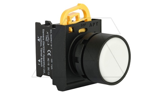 Кнопка плоская PB3E, белая, с фиксацией, без подсветки, 1NO, 6A 230VAC/24VDC, 22mm, IP65 | код PB3E-FT0S10S00/W00 | АРТ