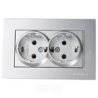 Rita - Розетка двойная 2x2P+E, (в комплекте с рамкой), нерж. сталь | код 2220-202-0282 | Mutlusan