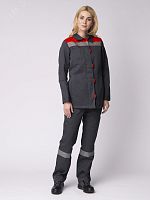 Костюм женский Весна-1 СОП NEW (ткань Смесовая,210) брюки, темно-серый красный, 64-66 158-164 | код 87471190 | Факел