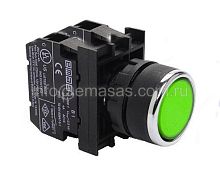 Кнопка нажимная круглая с подсветкой-светодиод 100-230V AC зеленная (1НО+1H3), B1Y2DY | код B1Y2DY | EMAS