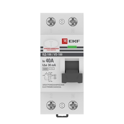 Устройство защитного отключения ВД-100 2P 40А 30мА (тип АС, электромеханическое) 6кА PROxima | код elcb-2-6-40-30-em-pro | EKF фото 3