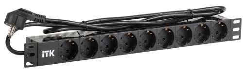 ITK PDU 9 розеток DIN49440 (нем. станд.) 1U, шнур 2м вилка DIN49441 (нем. станд.), профиль из ПВХ, черный | код PH22-9D1-P | IEK