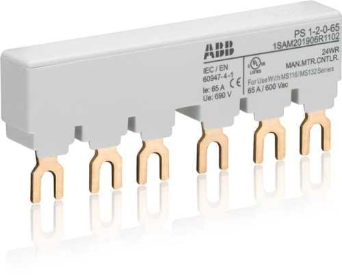 Шинная разводка 3-фазн. PS1-2-0-65 до 65А для 2-х автоматов типа MS116, MS132 без доп. контактов | код 1SAM201906R1102 | ABB 