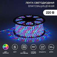 LED лента 220 В, 13х8 мм, IP67, SMD 5050, 60 LED/m, цвет свечения RGB | код 142-109 | NEON-NIGHT