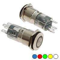 Кнопка антивандальная с подсветкой RUICHI LAS2-GQF-11ZE/B on-on, М16, IP65, никелированная латунь | код 77914 | Ruichi