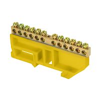 Шина "0" N (6х9мм) 12 отверстий латунь желтый изолятор на DIN-рейку PROxima | код sn0-63-12-dz | EKF