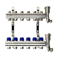 Коллекторная группа FHF-6R set 6 контуров 1' х 3/4' c воздухоотводчиками и кронштейнами | код 088U0706R | Ридан