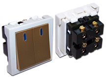 Выключатель 3-контактный, двухклавишный 45х45, бронза | код LAN-EC45x45-S22-BRZ | LANMASTER