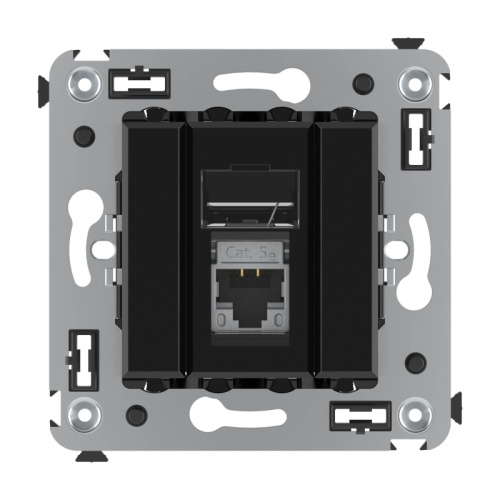 Компьютерная розетка RJ-45 в стену, кат.5e одинарная экранированная, Avanti,Черный квадрат | код 4402363 | DKC