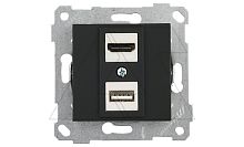 Rita - Розетка HDMI + USB Type A, для передачи данных, черный мат | код 2200-459-0184 | Mutlusan