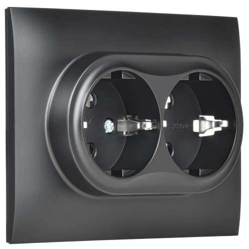 SKANDY Розетка 2-местная с заземлением без защитных шторок 16А в сборе SK-R08Bl черный IEKновинка | код SK-R21-16-K02-F | IEK фото 3