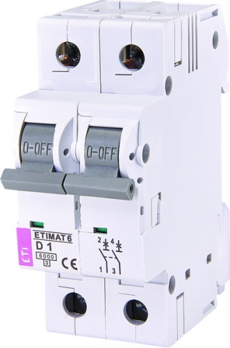 Автоматический выключатель ETIMAT 6 2p D 1A (6kA) | код 002163504 | ETI
