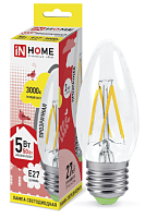 Лампа светодиодная филамент LED-СВЕЧА-deco 5Вт 230В Е27 3000К 450Лм прозрачная IN HOME | код 4690612007588 | IN HOME