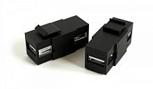 Вставка формата Keystone Jack с проходным адаптером USB 2 (Type A) ROHS черная, Hyperline KJ1-USB-A2-BK | код 251214 | Hyperline