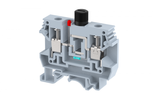 Клемма проходная винтовая 10 мм2 под предохранитель, на 2 подключения, со светодиодом 220 VDC, серая KUF10D4-G | код 1105262200 | Elmex