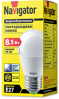 Лампа светодиодная 61 338 NLL-G45-8.5-230-6.5K-E27 8.5Вт шар матовая 6500К холод. бел. E27 730лм 176-264В Navigator 61338