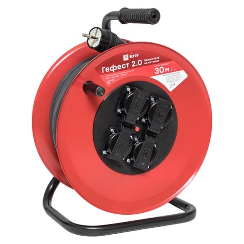 Удлинитель на катушке "Гефест 2,0" 4 гнезда 30м с заземлением и предохранителем КГ 3*2,5 16А/3,5кВт IP44 PROxima | код UKG02-16-R325-4-30-IP44 | EKF фото 2