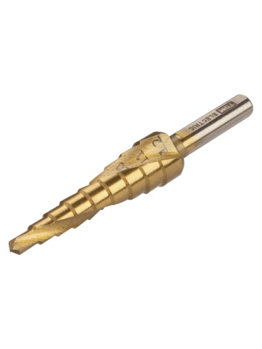 Сверло по металлу ступенчатое, 4-12 мм, 9 ступеней, нитрид., HSS, цилиндр. хв., Рубин TDM | код SQ1090-0711 | TDM